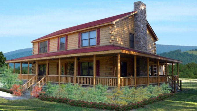 Glorious Log Cabin with Wraparound Porch and Floor Plans ...